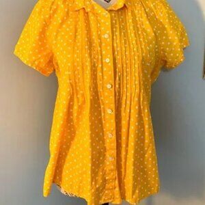 J Crew 100% Cotton Yellow Polka Dot Top